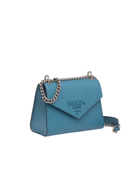 Sac Prada Monochrome en cuir Saffiano Bleu Astral 